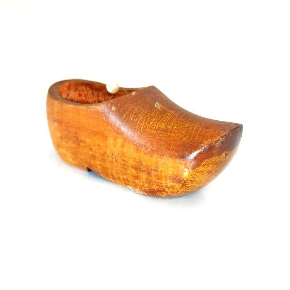 Vintage Wood Clog Shoe Pin Cushion 3-Inches Long